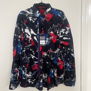 Au Noir NWT Designer Dress Shirt Flip Cuff 5/XL 48” Devon Print Black Cotton$200